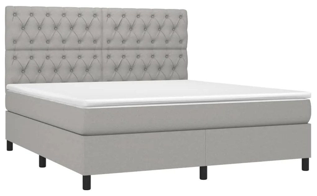 Cama box spring c/ colchão e LED 160x200 cm tecido cinza-claro