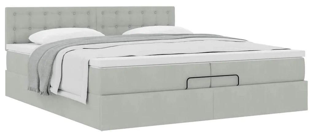 Estrutura de cama otomana com colchão 200x200 cm cinzento claro