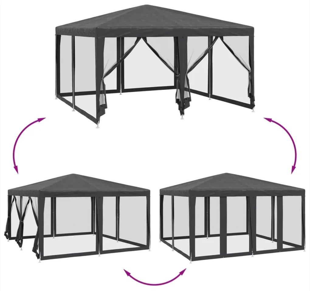 Tenda p/ festas 8 paredes laterais malha 4x4 m PEAD antracite