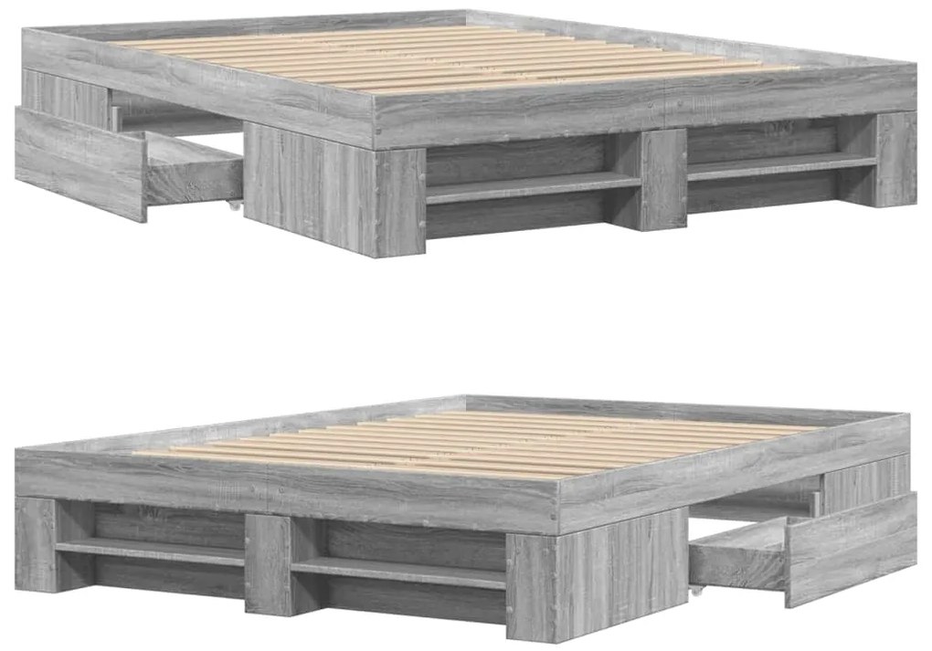 Estrutura de cama 135x190 cm derivados de madeira cinza sonoma