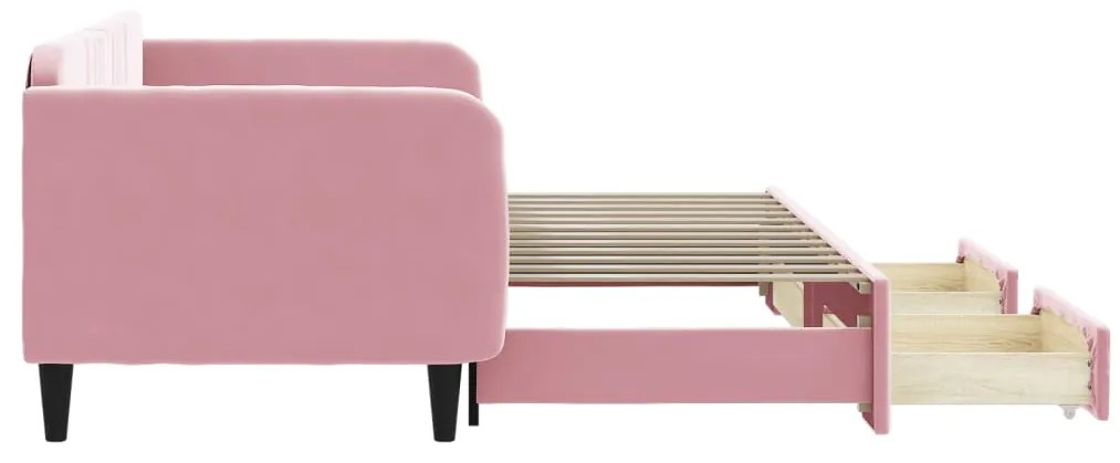 Sofá-cama com gavetão e gavetas 90x200 cm veludo rosa