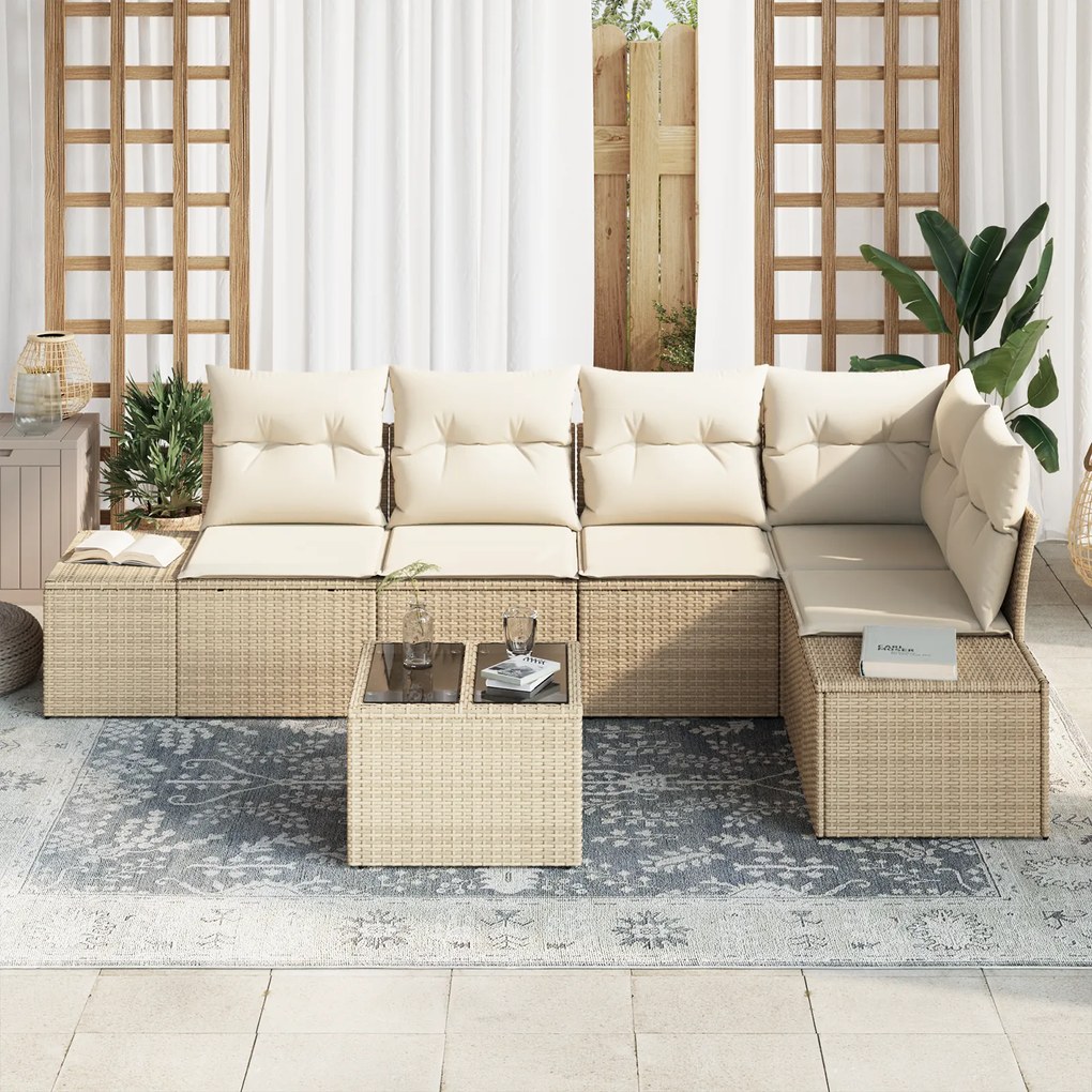 Conjunto de Sofá de Jardim de 6 Peças com Almofadas em Rattan de Polié