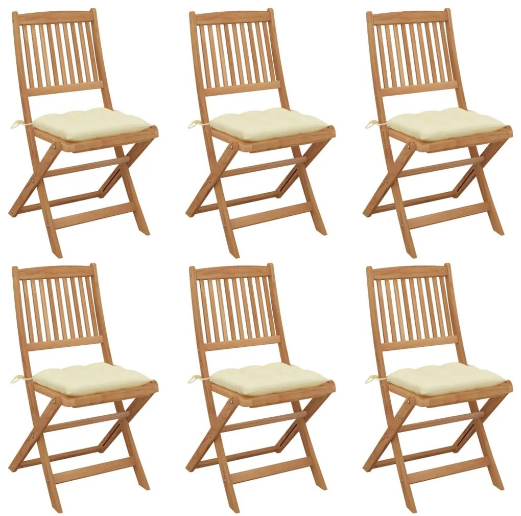 Cadeiras de jardim dobráveis c/ almofadões 6 pcs acácia maciça