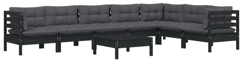 8 pcs conjunto lounge jardim c/ almofadões pinho maciço preto