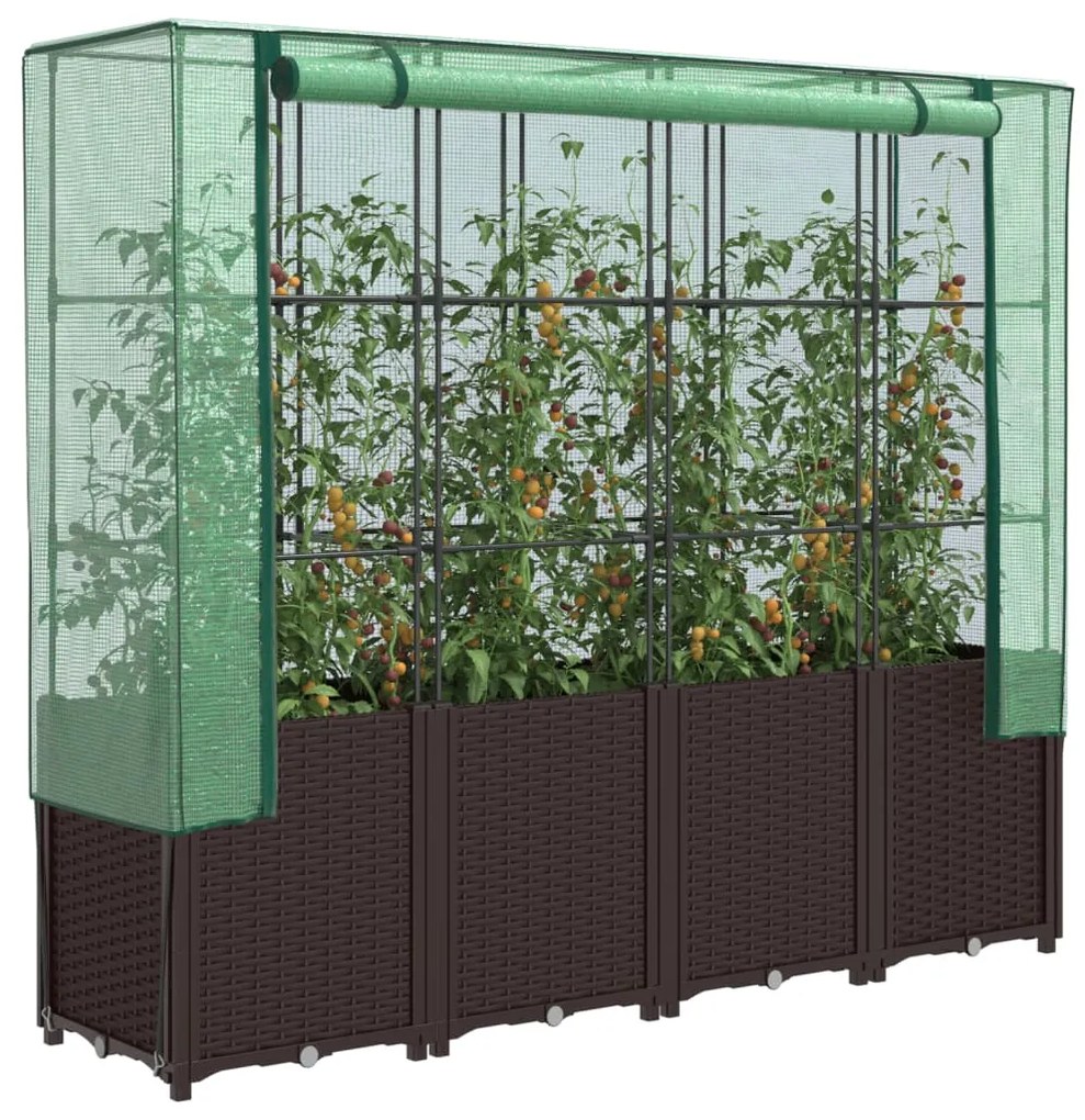 vidaXL Canteiro elevado com cobertura de estufa aspeto de vime