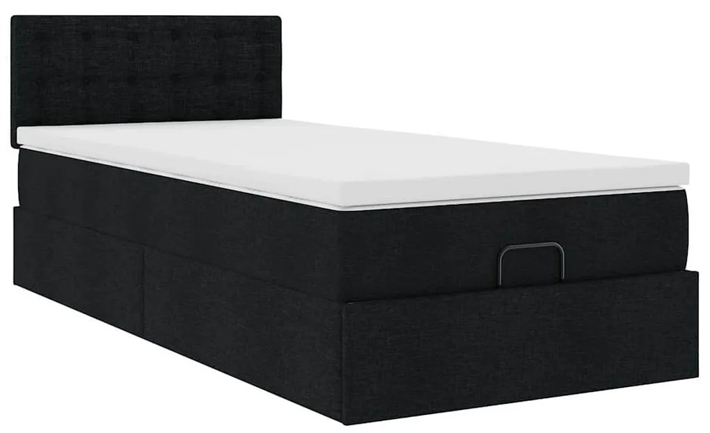 Cama otomana com colchão 100x200 cm tecido preto