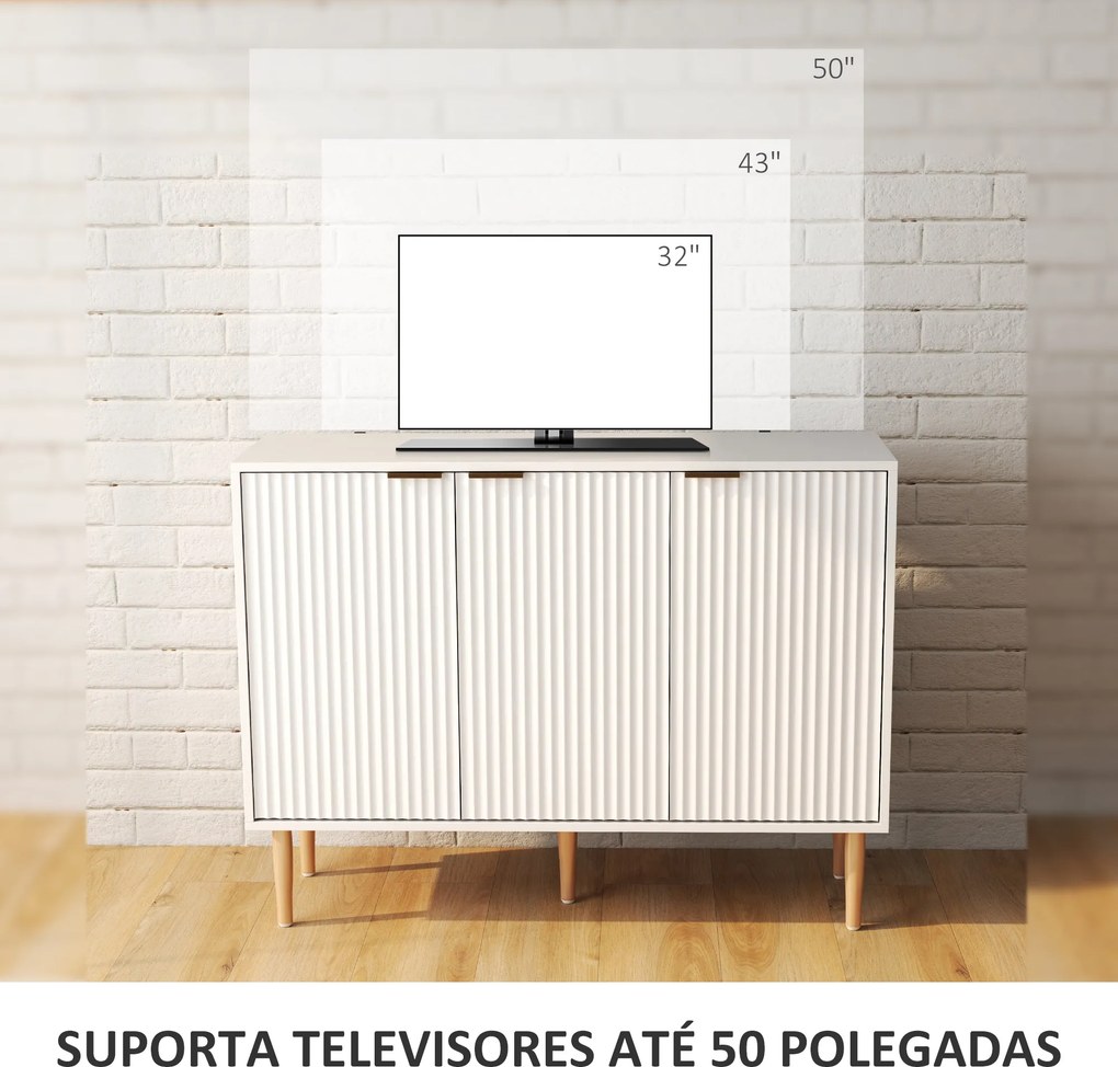 Aparador de 3 Portas Estriadas Aparador de Sala de Estar com Prateleir