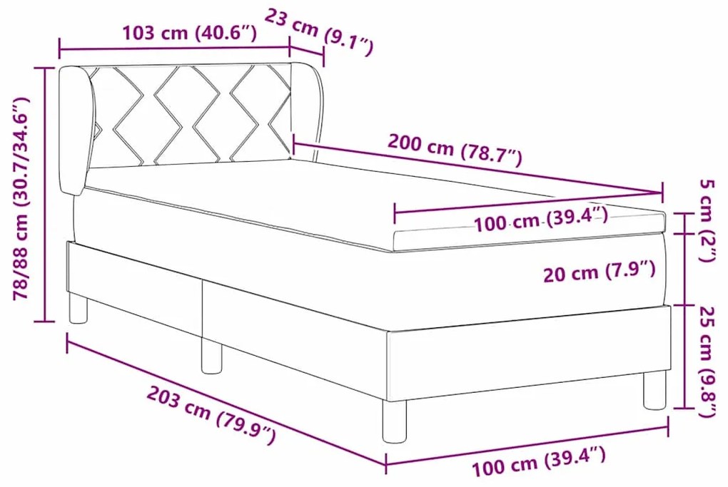Cama Box com Colchão vidaXL Preta 100x200 cm Veludo