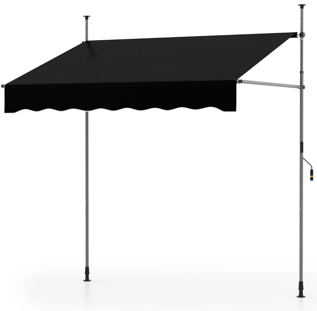 Toldo retrátil manual 2 m x 180 cm Sombra exterior ajustável sem perfuração com manivela para pátio, varanda, jardim Preto