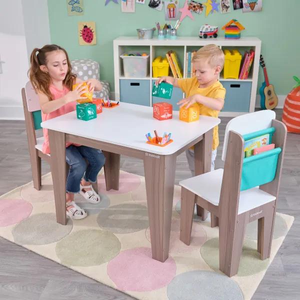 Conjunto Infantil mesa e 2 cadeiras Madeira Cinzento