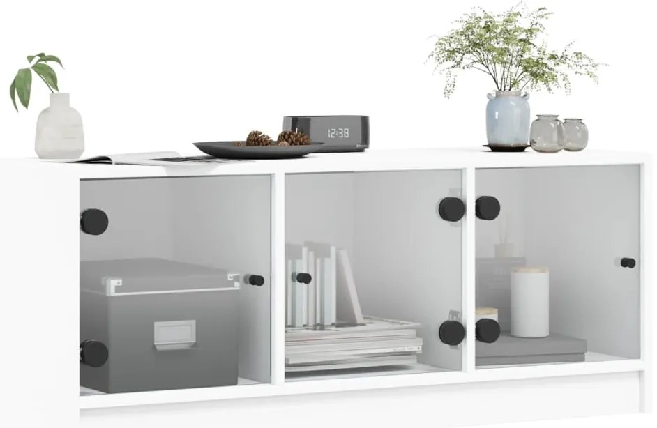 Móvel de TV c/ portas de vidro 102x37x42 cm branco