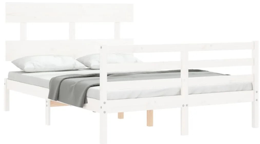 Estrutura de cama com cabeceira 120x200cm madeira maciça branco