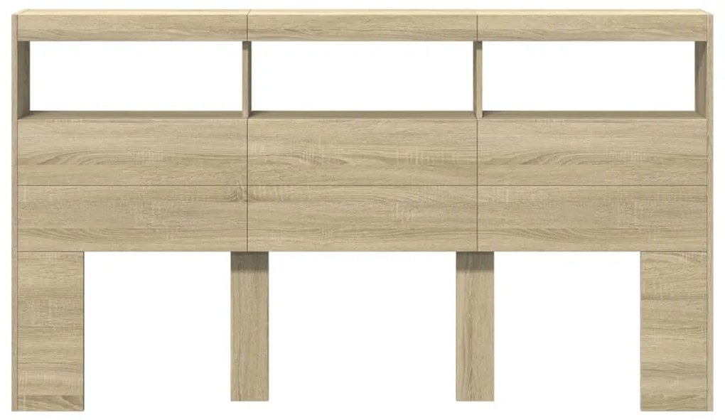 Armário de cabeceira c/ luzes LED 180x17x102 cm carvalho sonoma