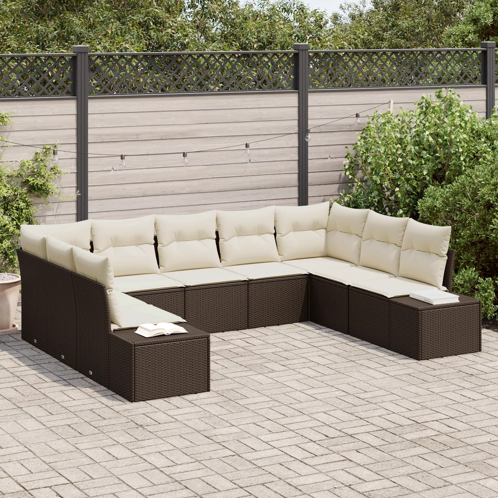 Conjunto de sofás de jardim com almofadas em rattan castanho polipropi