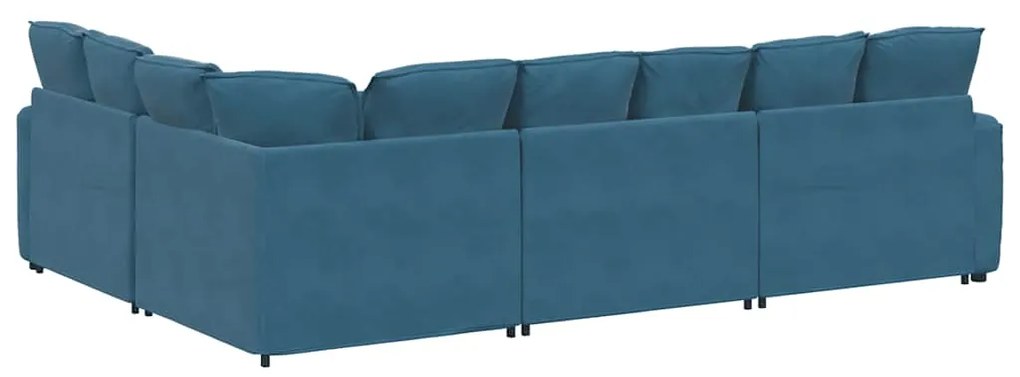 Sofá modular com almofadas veludo azul