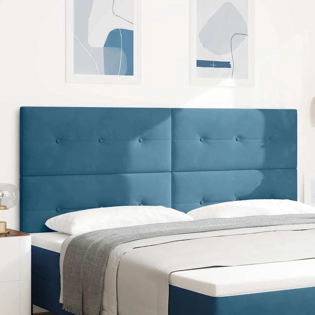 Cabeceira LED vidaXL Azul Escuro 100 cm Veludo