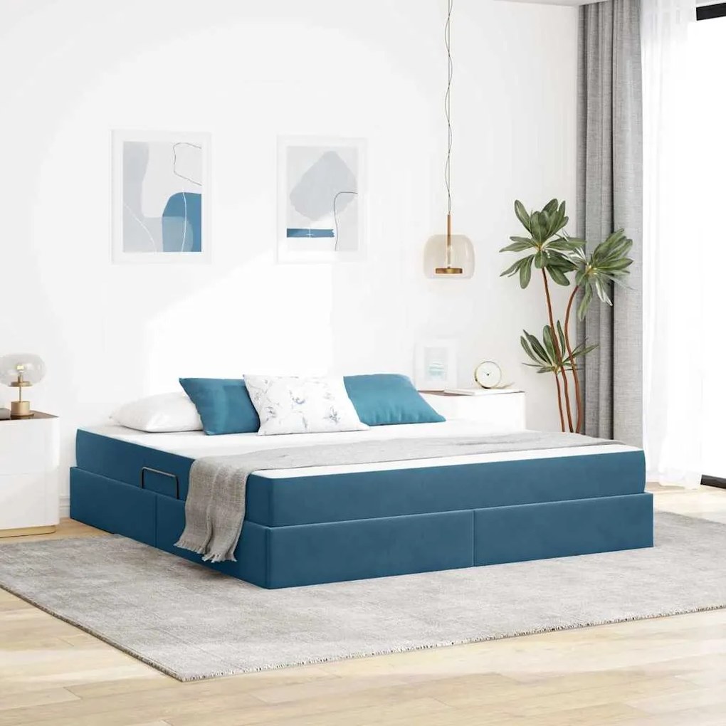 vidaXL Cama com arrumação e colchão Azul Escuro 160 x 200 cm Veludo