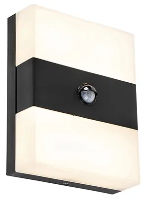 Candeeiro de parede exterior preto IP44 com LED e sensor de movimento - Dualy