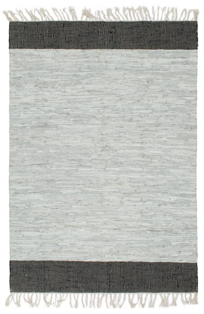 vidaXL Tapete chindi tecido à mão couro 190x280cm cinzento-claro/preto