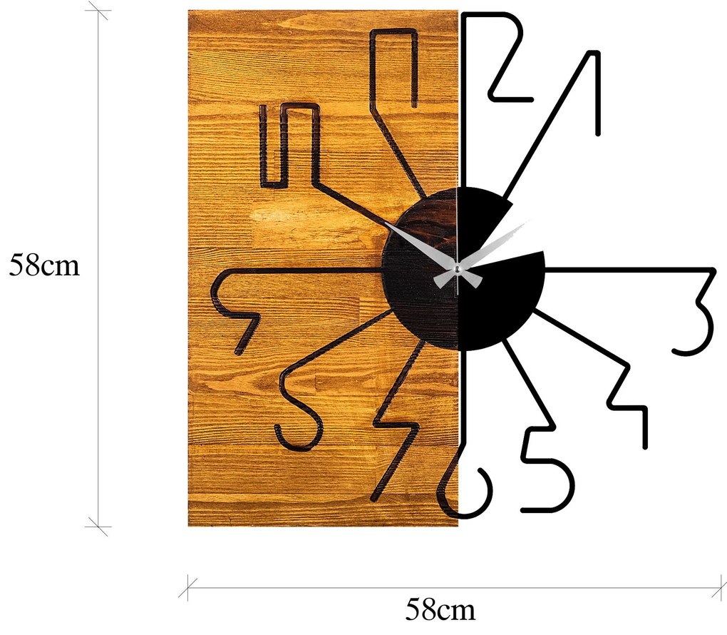 Relógio de Parede Decorativo Mas-029 – Nogueira e Preto – 58 x 3 x 58