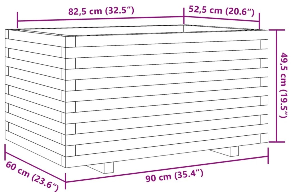 Vaso/floreira de jardim 90x60x49,5 cm madeira de pinho maciça