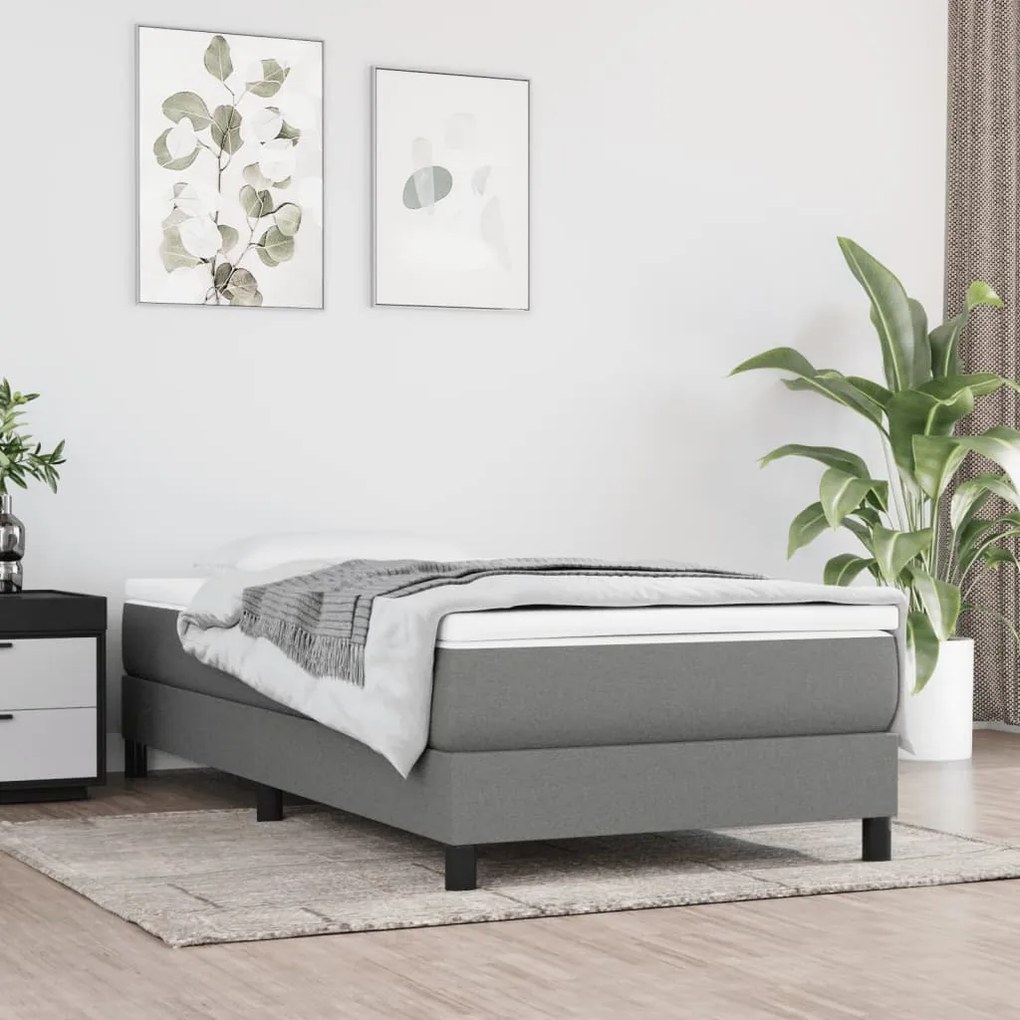 3120485 vidaXL Estrutura de cama com molas 90x200 cm tecido cinzento-escuro