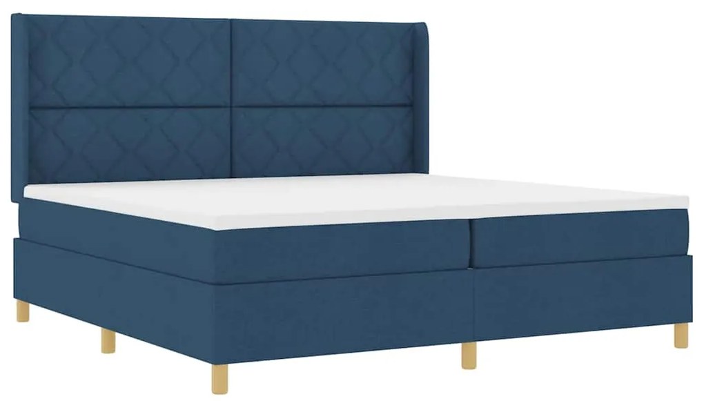 Cama Box com Colchão &amp; LED Azul 200x200 cm Tecido