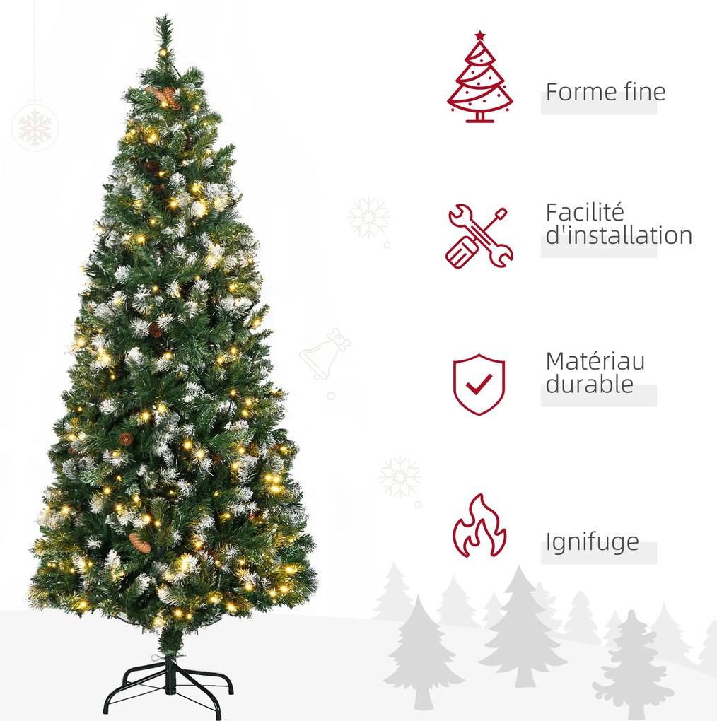 Árvore de Natal artificial iluminada com 703 ramos, 250 LED, 30 pinhas, base dobrável, altura 180 cm, Ø 80 cm, verde