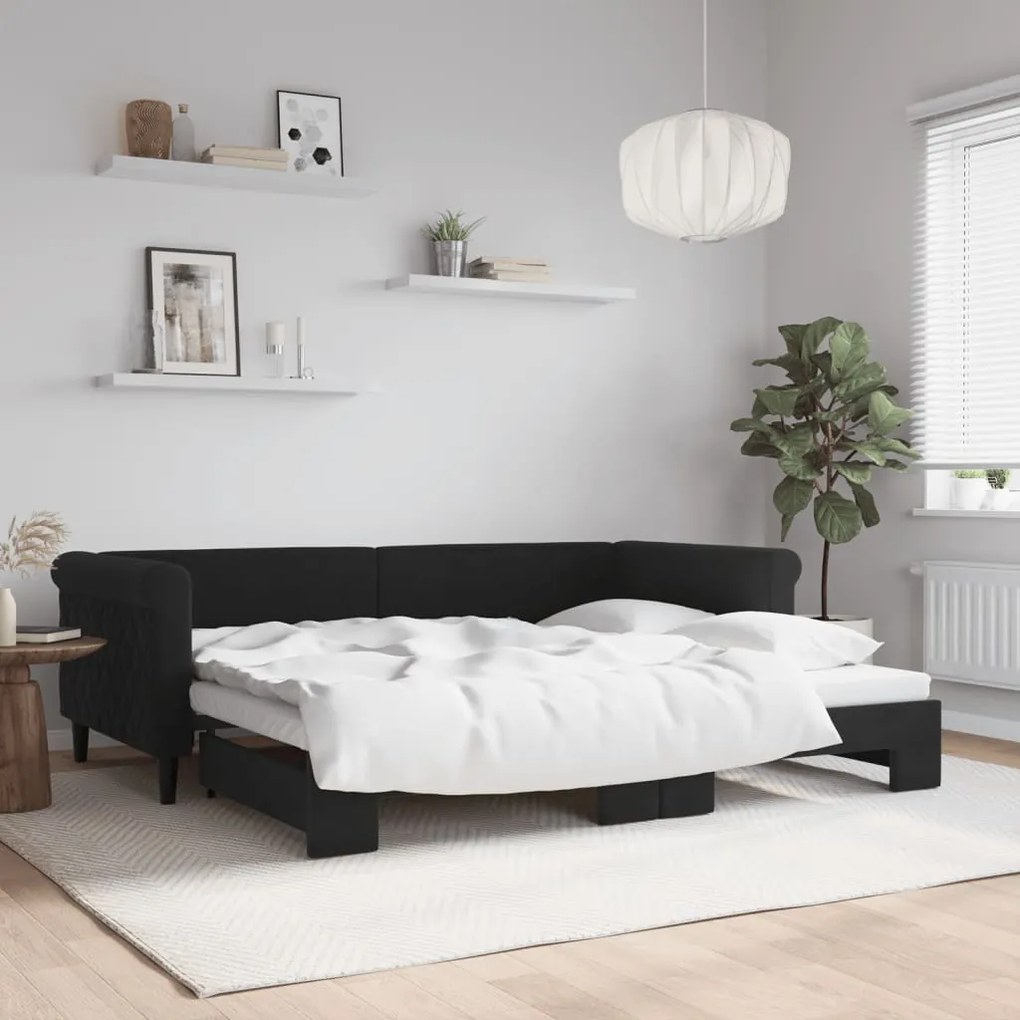 Sofá-cama com gavetão 90x200 cm veludo preto