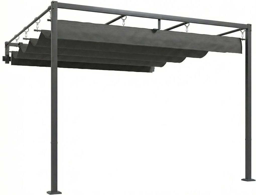 Outsunny Pérgola de Parede para Jardim 3x3 m com Teto Retrátil Proteção UPF30+ Drenagem Pérgola de Jardim para Exterior Cinzento | Aosom Portugal
