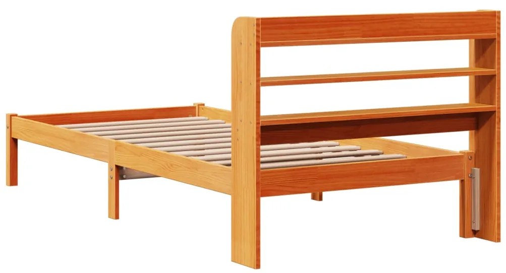 Estrutura cama c/ cabeceira 100x200cm pinho maciço castanho-mel