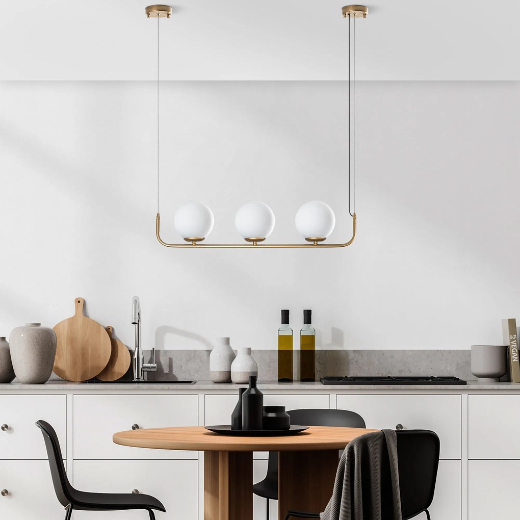 Chandelier Faruk – Dourado – Diâmetro de Cap 15 cm (3 Peças), Comprime