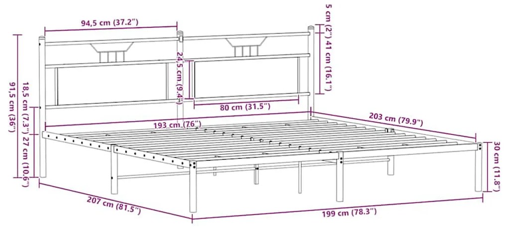 Estrutura cama sem colchão 193x203 cm carvalho castanho
