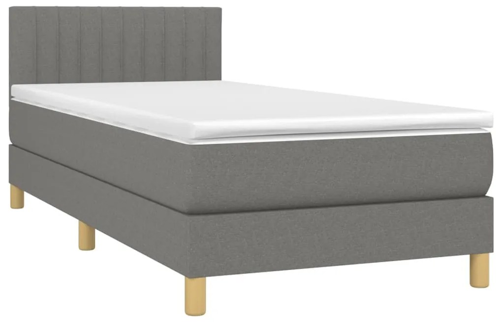 Cama box spring c/ colchão e LED 90x200 cm tecido cinza-escuro