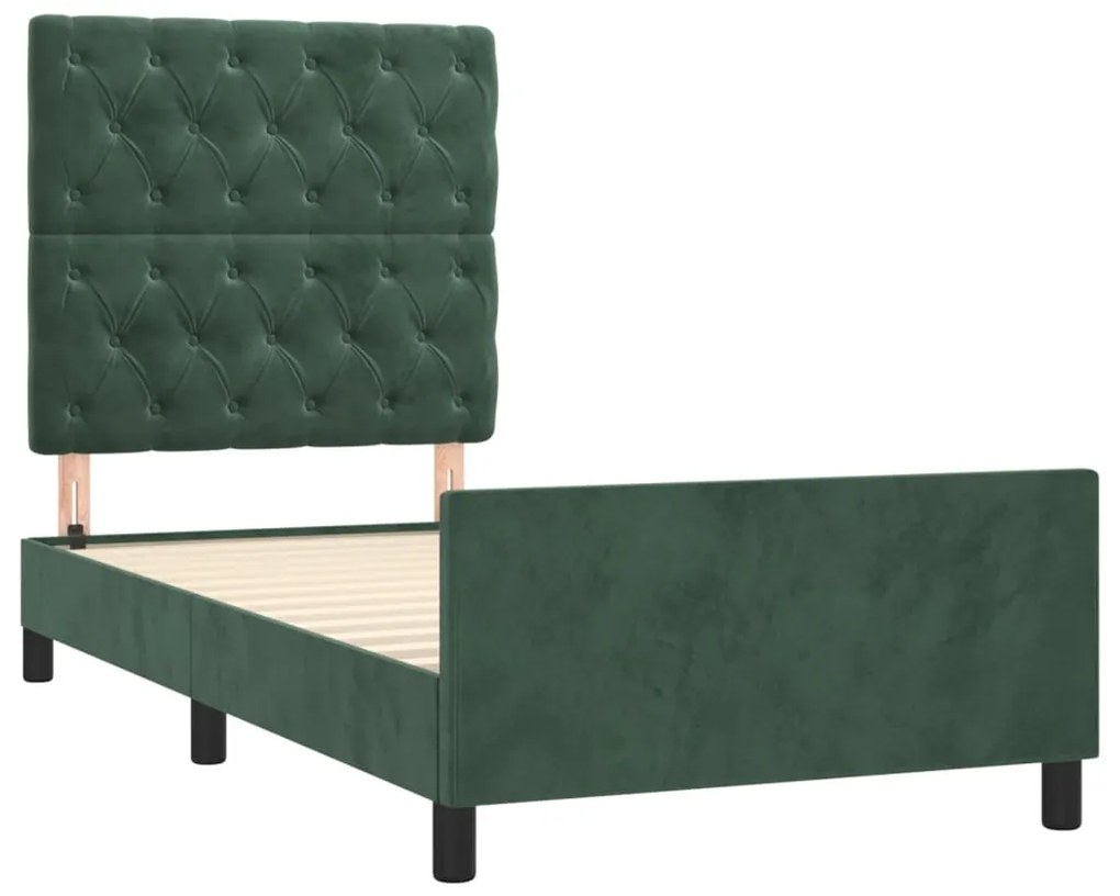 Estrutura de cama sem colchão 80x200 cm veludo verde-escuro