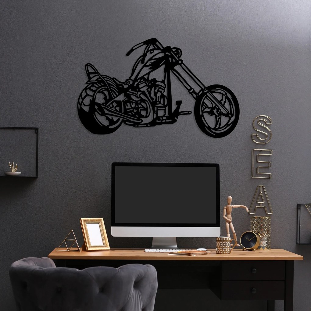 Acessório Decorativo de Parede Metal – Motocicleta – Preto – 44 x 70 c