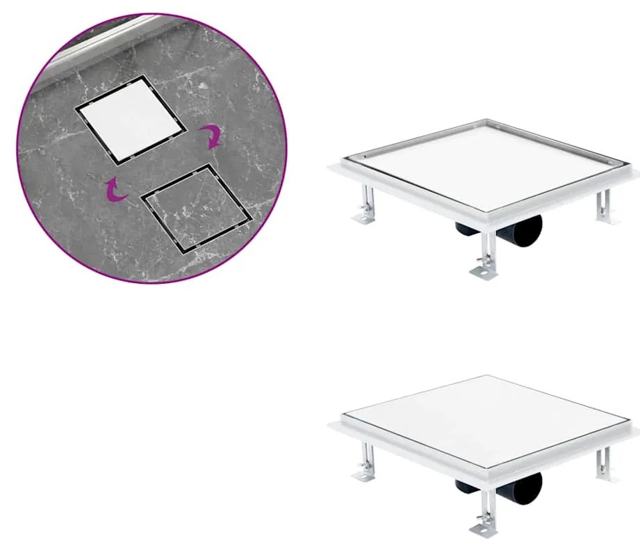Ralo chuveiro tampa plana/inserção ladrilho 28x28 cm aço inox.