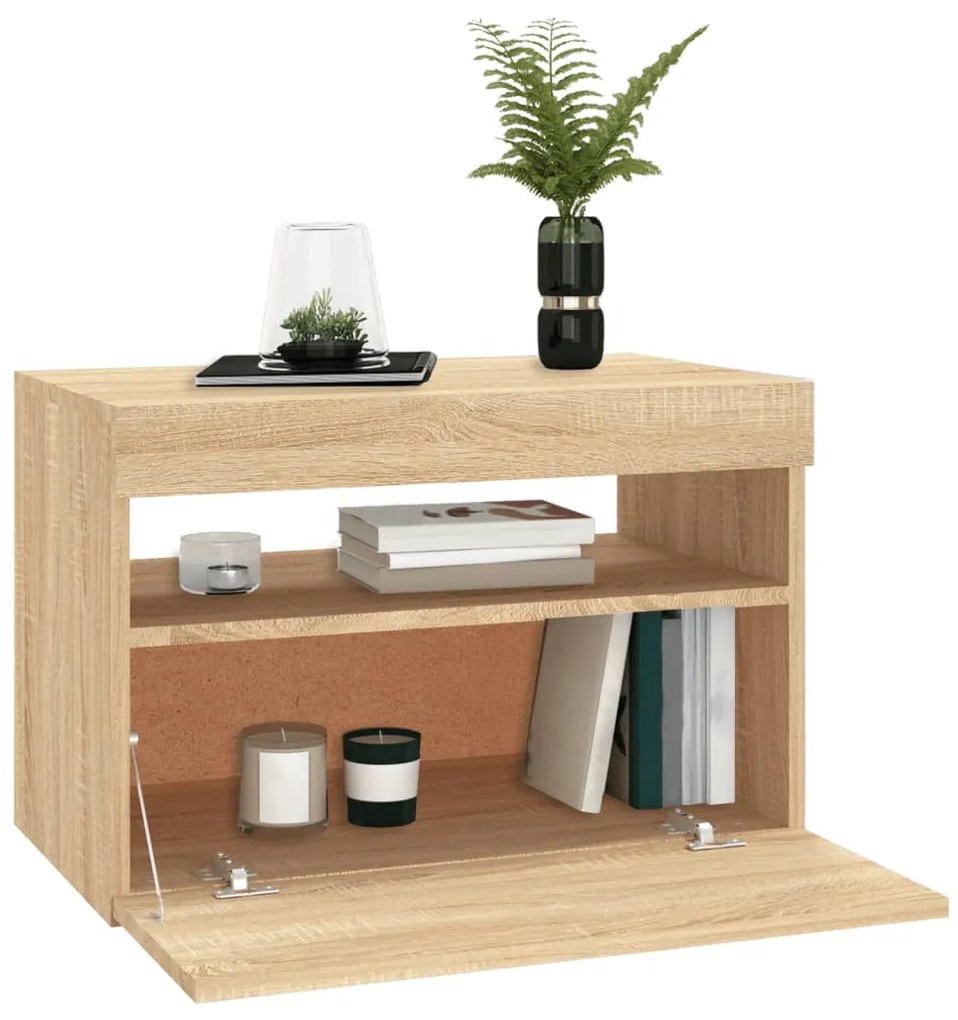 Móvel de TV com luzes LED 60x35x40 cm carvalho sonoma