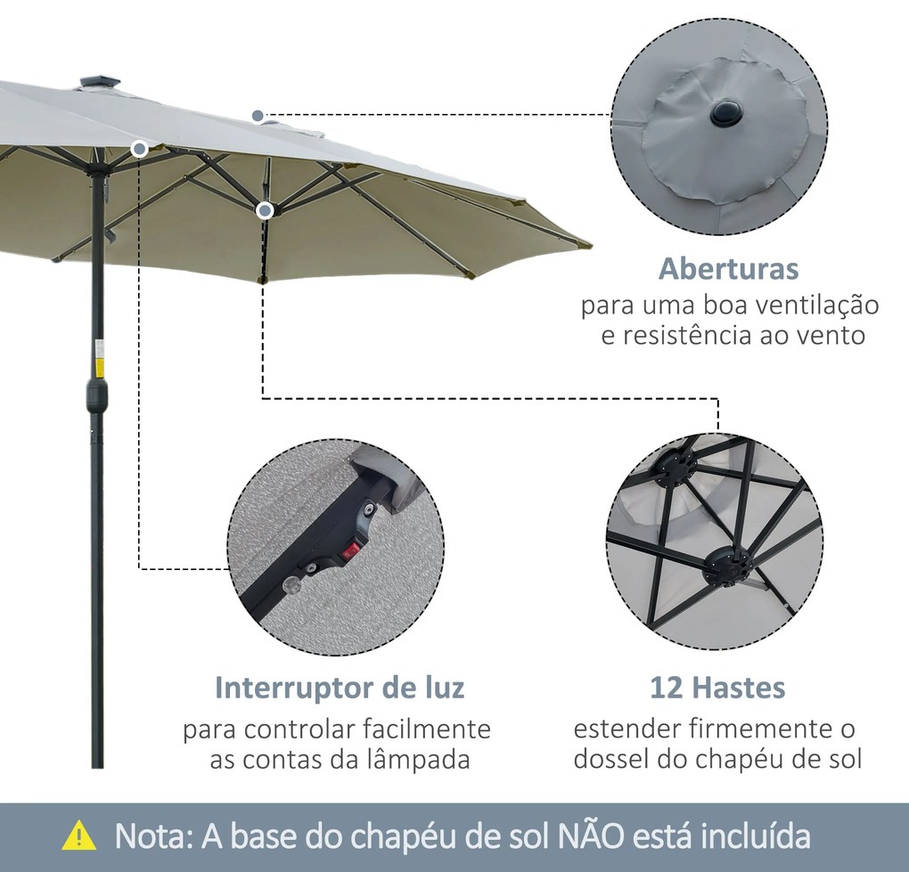 Chapéu de Sol Duplo de Jardim com 48 Luzes LED Solar 450x265x240cm Cha