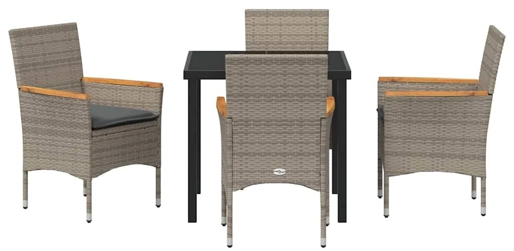 Mesa de Jantar de Jardim com 5 Peças e Almofadas Cinza Rattan Poliéste