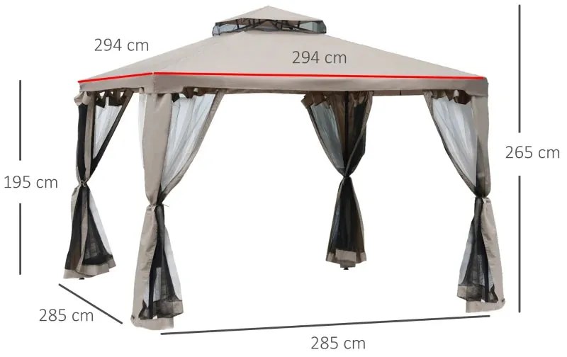 Tenda de Jardim 3x3m com Ventilação e 4 Cortinas Laterais - Design Con