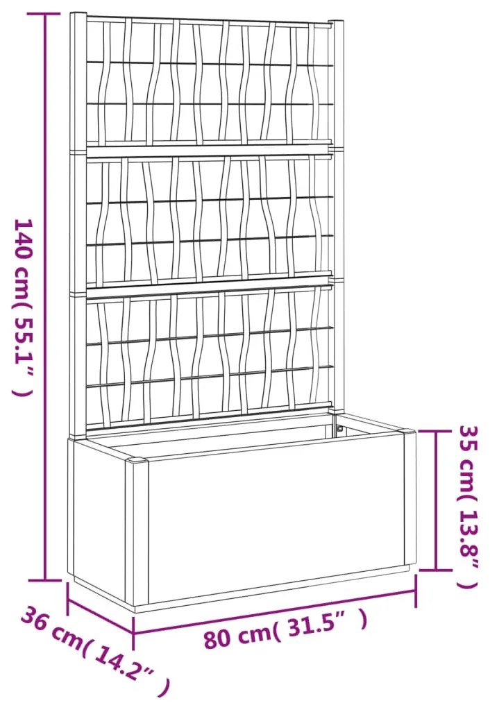 Vaso/floreira de jardim c/ treliça 80x36x140 cm PP cinza-escuro