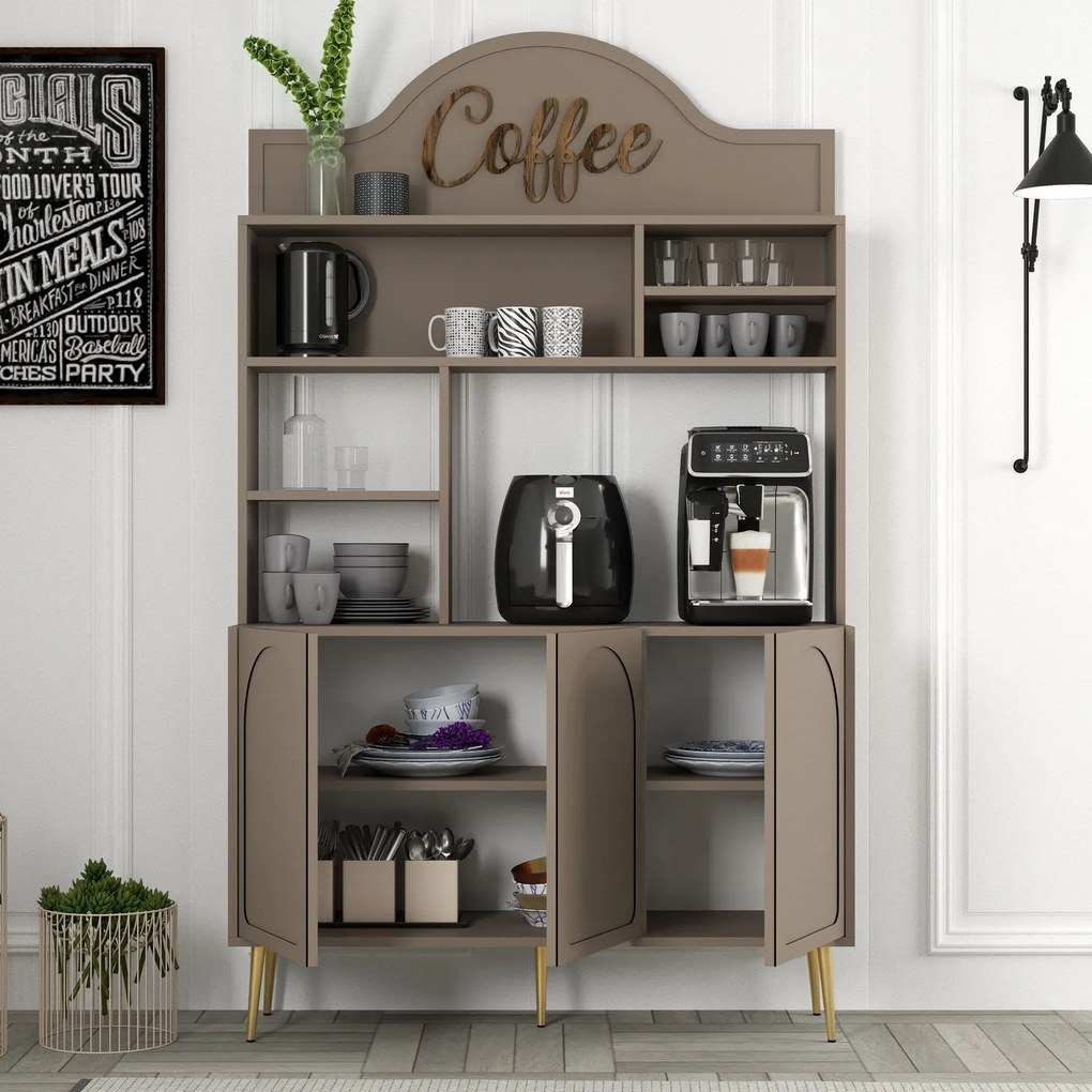 Armário Alto de Cozinha "Coffee" - 200x120x35 cm - Atlas e Dourado - D