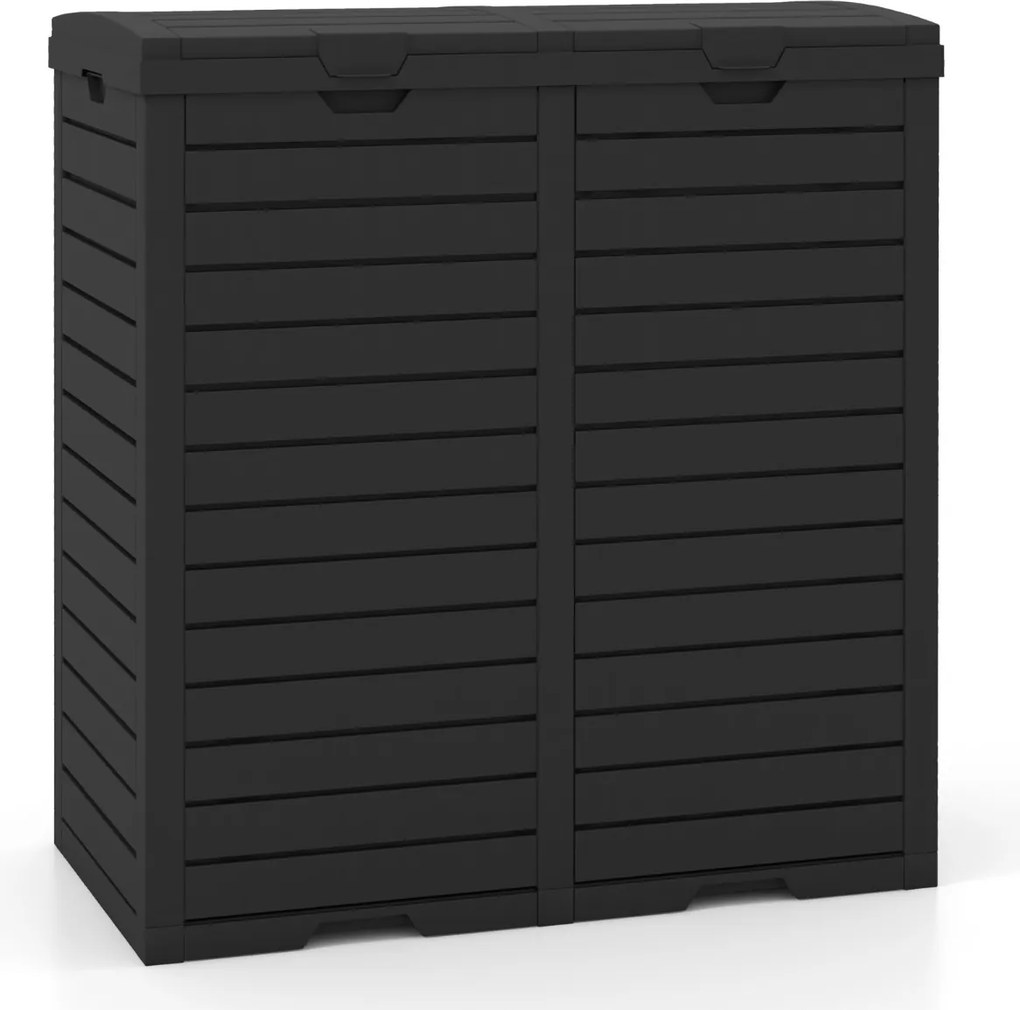 Caixote do lixo duplo de 235 L com bandeja para líquidos e tampas escalonadas para interiores e exteriores 77 x 40 x 86 cm Preto
