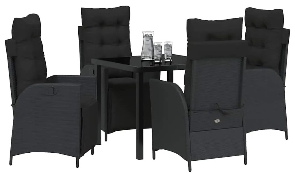 Conjunto de jantar de jardim com 5 peças em rattan preto