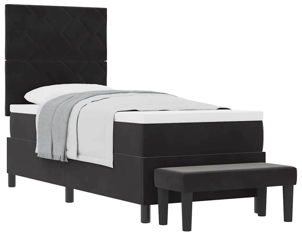 Cama Box Spring com Colchão &amp; Banco Preto 80x200 cm Veludo