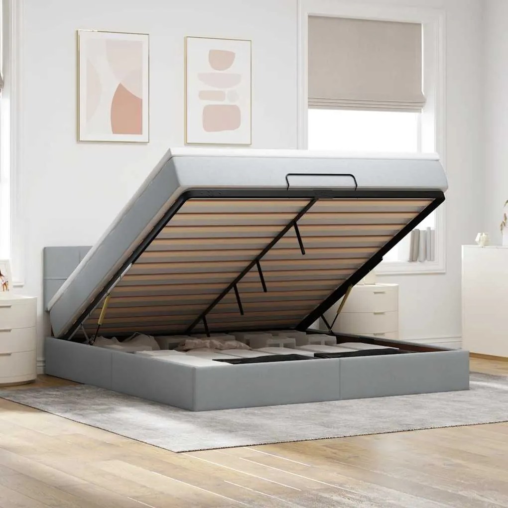 vidaXL Cama Otomana com colchão &amp; LEDs 180x200cm tecido cinzento claro