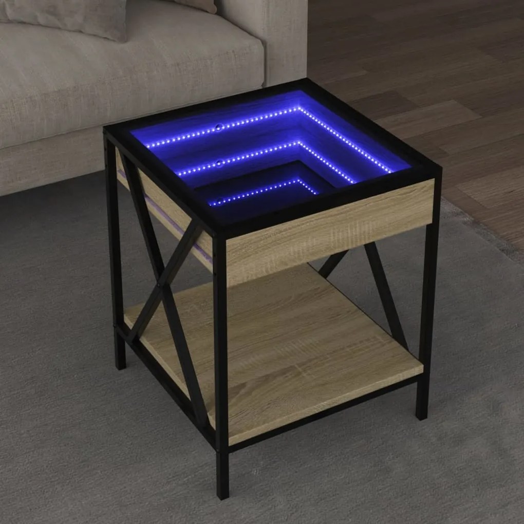 Mesa de centro luzes LED Infinity 40x40x49 cm carvalho sonoma