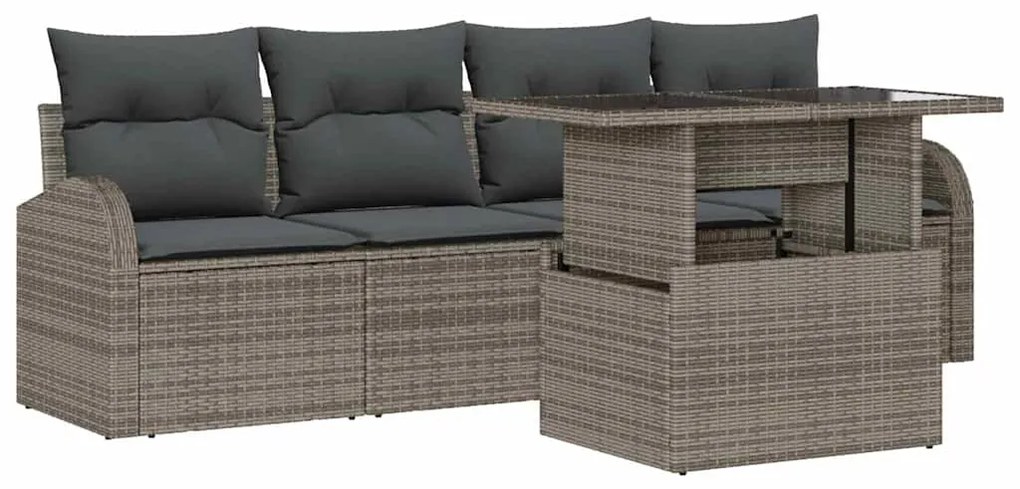 Conjunto de Sofá de Jardim vidaXL 5 Peças com Almofadas Cinzento Ratta
