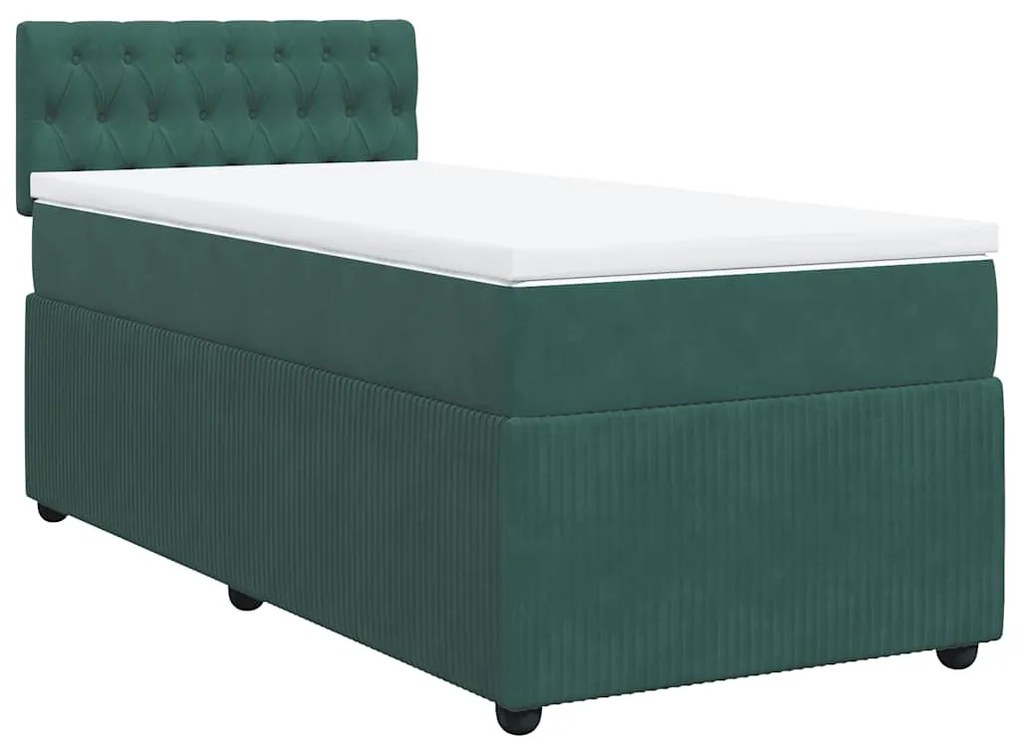 Cama com molas/colchão 90x200 cm veludo verde-escuro